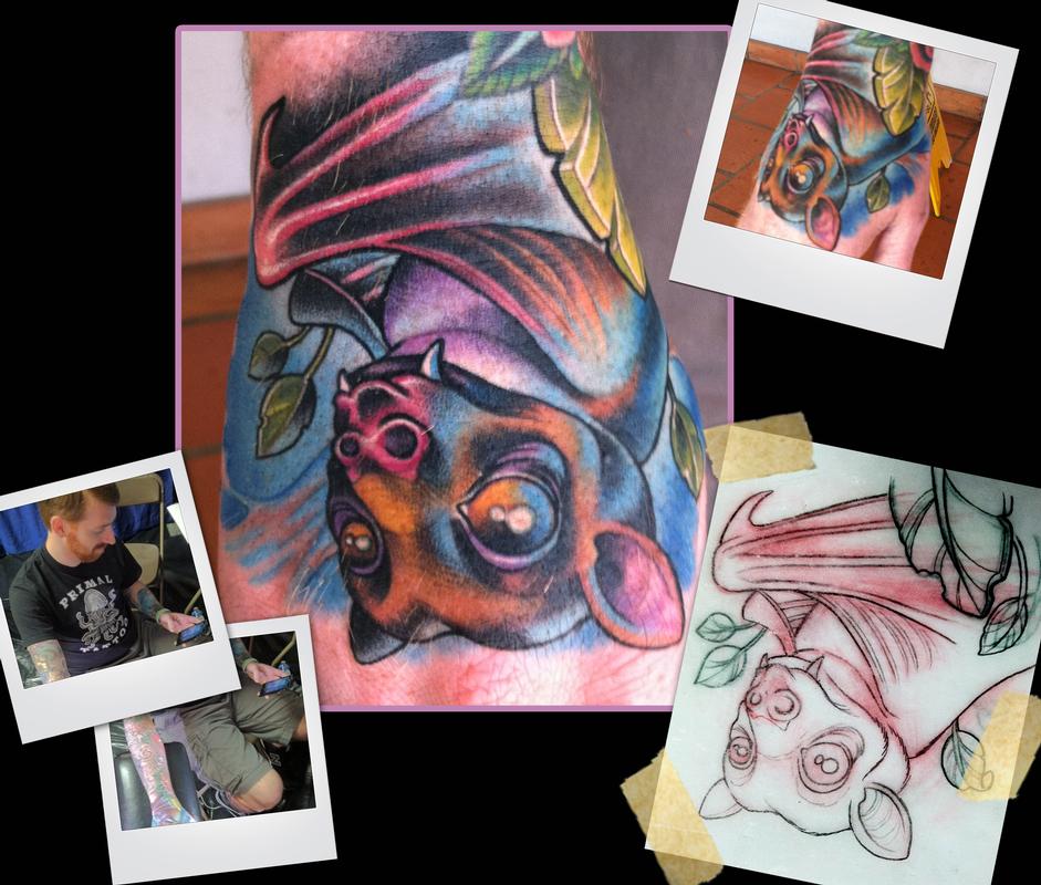 fruit bat hand tattoo by Scotty Munster TattooNOW